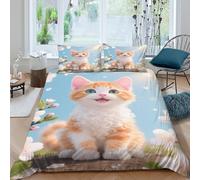 EMYXPAQM Devon Rex Kitten Duvet Cover Set 3D Cherry Blossom Branch Print Bedding Set Soft Polyester Comforter Cover with Zipper & Pillowcase for Kids Teens Adults Double(200x200cm)