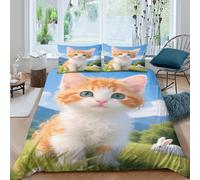 EMYXPAQM Devon Rex Kitten Duvet Cover Set 3D Green Grassland Design Bedding Sets Ultra Soft Microfiber Duvet Cover with Zipper & Pillowcase For Boys/Girls Kids King(220x240cm)