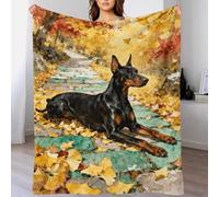 EMYXPAQM Doberman Fleece Throw Blanket for Couch Sofa Bed All Season Autumn Leaves Pattern Blanket Soft Warm Cozy Flannel Unique Gift for Women Girls Birthday 60x80inch(150x200cm)