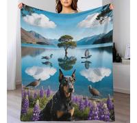 EMYXPAQM Doberman Fleece Throw Blanket for Couch Sofa Bed All Season Doberman Lake Pattern Blanket Comfort Warmth Flannel for Couple Wife Husband 40x50inch(100x130cm)