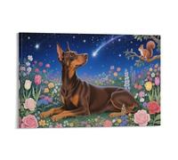 EMYXPAQM Doberman Pinscher Wall Art The Dobermann Dog Lay in A Garden Full of Flowers Pictures on Canvas Prints Modern Decor for Living Room Bedroom 08x12inch(20x30cm)