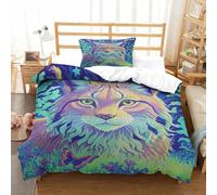 EMYXPAQM Duvet Cover Set European Lynx in Grassland 3D Printed Cosy Bedding Soft Microfiber Hidden Zipper, Pillowcases for Teenage Boys Single（135x200cm）