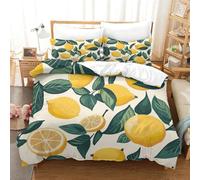 EMYXPAQM Duvet Cover Set Lemon Fruit Leaves 3D Printed Soft Microfiber - Hidden Zipper & Pillowcases for Kids/Boys/Teens Double(200x200cm)