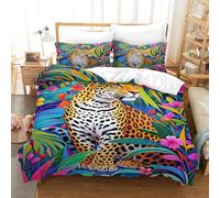 EMYXPAQM Duvet Cover Set Leopard in Floral Plants 3D Printed Bedding Set - Soft Microfiber, Hidden Zipper & Pillowcases for Teenage Boys Double（200x200cm）