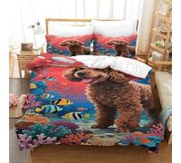 EMYXPAQM Duvet Cover Set Poodle Under The Sea 3D Printed Bedding Soft Microfiber Hidden Zipper, Pillowcases for Boys/Girls Kids Single（140x200cm）