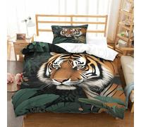 EMYXPAQM Duvet Cover Set Tiger Green Foliage 3D Printed Bedding Ultra Soft Microfiber with Zipper, Hidden Pillowcase for Teenage Boys Single（135x200cm）