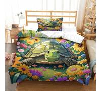 EMYXPAQM Duvet Cover Set Tortoise Colorful Flower Field 3D Printed Bedding Set - Soft Microfiber, Hidden Zipper & Pillowcases for Kids/Adults Single（135x200cm）