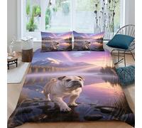EMYXPAQM English Bulldog Duvet Cover Set 3D Snowy Mountain Lake Design Bedding Sets Ultra Soft Microfiber Comforter Cover with Zipper & Pillow Cases for Kids Teens Adults Double（200x200cm）