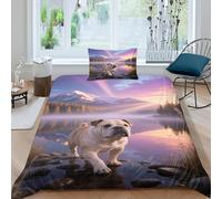 EMYXPAQM English Bulldog Duvet Cover Set 3D Snowy Mountain Lake Design Bedding Sets Ultra Soft Microfiber Quilt Cover with Hidden Zipper & Pillowcase for Kids Teens Adults Single（135x200cm）