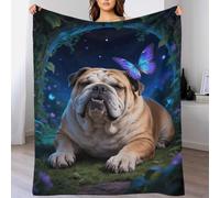 EMYXPAQM English Bulldog Fleece Throw Blanket for Couch Sofa Bed All Season Butterfly Garden Pattern Blanket Soft Warm Cozy Flannel Unique Gift for Kids Teens Adults 40x50inch(100x130cm)