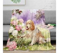 EMYXPAQM English Cocker Spaniel Fleece Throw Blanket for Couch Sofa Bed All Season Flower Print Blanket Soft Cozy Warm Flannel for Wedding Anniversary 50x60inch(127x152cm)