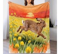EMYXPAQM European Hare Fleece Throw Blanket for Couch Sofa Bed All Season Wildflowers Sunset Pattern Blanket Fluffy Soft Cozy Flannel Gifts for Wedding Anniversary 40x50inch(100x130cm)