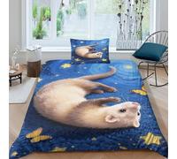 EMYXPAQM Ferret Duvet Cover Sets Soft Polyester 3 Piece 3D Printed Bedding Set Ferret Blue Grass Comforter Cover with Pillowcase for Teens And Adults Single（135x200cm）