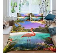 EMYXPAQM Flamingo Duvet Cover Set 3D Tropical Island Print Bedding Set Ultra Soft Microfiber Duvet Cover with Hidden Zipper & Pillowcase for Kids Adults Double（200x200cm）