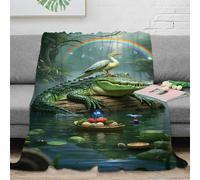 EMYXPAQM Fleece Throw Blanket Crocodile Pattern for Couch, Sofa, Bed, Fluffy, Bird on Crocodile Head Blankets, Soft & Warm, Presents for Wedding Anniversary, 60x80inch(150x200cm)