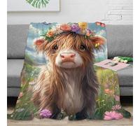 EMYXPAQM Fleece Throw Blanket Highland Cow Pattern for Couch, Sofa, Bed, Fluffy, Highland Cow Flower Crown Blankets, Soft & Warm, Creative Gift for Kids, Teens, Adults, 70x80inch(180x200cm)