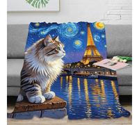 EMYXPAQM Fleece Throw Blanket Persian Cat Eiffel Tower Pattern for Couch Sofa Bed - Soft Cozy Warm Blanket, for Mother's Day/Birthday/Christmas 40x50inch(100x130cm)