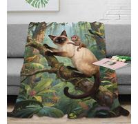 EMYXPAQM Fleece Throw Blanket Siamese Cat And Monkey Pattern for Couch, Sofa, Bed, Fluffy, Soft & Warm, Creative Gift for Her Or Him, 60x80inch(150x200cm)