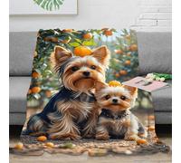 EMYXPAQM Fleece Throw Blanket Yorkshire Terrier Orange Tree Pattern for Couch, Sofa, Bed, Fluffy, Soft & Warm, for Wedding Anniversary, 60x80inch(150x200cm)