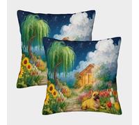 EMYXPAQM French Bulldog Cushion Covers Set of 2, Soft Microfiber Couch Pillow Covers with Hidden Zipper, Square Decorative Throw Pillow Cases, for Sofa Bed Indoor Outdoor 45x45cm