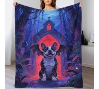 EMYXPAQM French Bulldog Fleece Throw Blanket for Couch Sofa Bed All Season Dog Church Pattern Blanket Comfort Warmth Flannel Creative Gift for Wedding Anniversary 70x80inch(180x200cm)