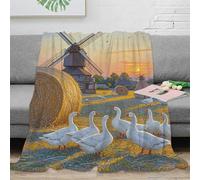 EMYXPAQM Geese Fleece Throw Blanket for Couch Sofa Bed All Season Geese Haystack Windmill Pattern Blanket Fluffy Soft Warm Flannel Gifts for Kids Teens Adults 40x50inch(100x130cm)
