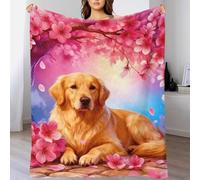 EMYXPAQM Golden Retriever Fleece Throw Blanket for Couch Sofa Bed All Season Cherry Blossom Tree Pattern Blanket Soft Warm Cozy Flannel Unique Gift for Boys Girls 80x90inch(200x230cm)