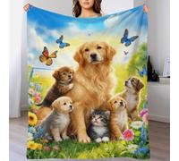 EMYXPAQM Golden Retriever Fleece Throw Blanket for Couch Sofa Bed All Season Puppy Flowers Pattern Blanket Soft Warm Cozy Flannel Unique Gift for Couple Wife Husband 80x90inch(200x230cm)