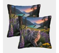 EMYXPAQM Gray Maine Coon Cushion Covers Set of 2, Premium Polyester Throw Pillow Covers with Hidden Zipper, Square Decorative Throw Pillow Cases, for Sofa Bed Indoor Outdoor 45x45cm