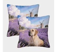 EMYXPAQM Great Dane Flower Field Cushion Covers Set of 2, Premium Polyester Throw Pillow Covers with Hidden Zipper, Premium Square Throw Pillow Cases, for Livingroom Couch Sofa 50x50cm