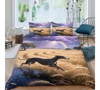 EMYXPAQM Greyhound Duvet Cover Set 3D Dog Wheat Field Print Bedding Set Soft Microfiber Quilt Cover with Hidden Zipper & Pillowcase For Boys/Girls Kids Double（200x200cm）