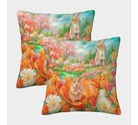 EMYXPAQM Hamster Cushion Covers Set of 2, Soft Microfiber Couch Pillow Covers with Hidden Zipper, Square Decorative Throw Pillow Cases, for Couch Sofa Bed Living Room Bedroom 40x40cm