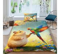 EMYXPAQM Hamster Parrot Duvet Cover Set 3D Rainy Season Flowers Design Bedding Sets Ultra Soft Microfiber Quilt Cover with Hidden Zipper & Pillowcase for Kids Teens Adults Single(135x200cm)
