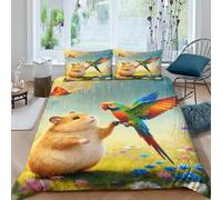 EMYXPAQM Hamster Parrot Duvet Cover Set 3D Rainy Season Flowers Design Bedding Sets Ultra Soft Microfiber Quilt Cover with Hidden Zipper & Pillowcase for Kids Teens Adults King(220x240cm)