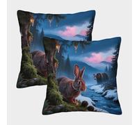 EMYXPAQM Hare Brown Bear Cushion Covers Set of 2, Premium Polyester Throw Pillow Cover with Hidden Zipper, Premium Square Pillow Cases, for Garden Livingroom Couch Patio Furniture 50x50cm