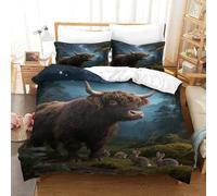 EMYXPAQM Highland Cow Duvet Cover Set 3D Cattle Jungle Print Bedding Set Soft Microfiber Duvet Cover with Zipper & Pillowcase For Boys/Girls Kids Single(140x200cm)