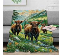 EMYXPAQM Highland Cow Fleece Throw Blanket for Couch Sofa Bed All Season Highland Cow Hillside Grass Pattern Blanket Fluffy Soft Warm Flannel Gifts for Boys Girls 70x80inch(180x200cm)