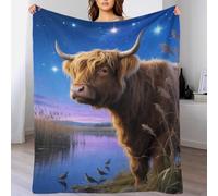 EMYXPAQM Highland Cow Fleece Throw Blanket for Couch Sofa Bed All Season Highland Cow Riverside Pattern Blanket Comfort Warmth Flannel Creative Gift for Boys Girls 70x80inch(180x200cm)