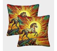 EMYXPAQM Horse Cushion Covers Set of 2, Soft Microfiber Couch Pillow Covers with Hidden Zipper, Premium Square Pillow Cases, for Couch Livingroom Sofa Bed 50x50cm