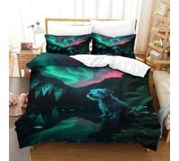 EMYXPAQM Kerry Blue Terrier Duvet Cover Set 3D Dog Aurora Print Bedding Set Soft Microfiber Duvet Cover with Zipper & Pillowcase For Boys/Girls Kids Single（140x200cm）