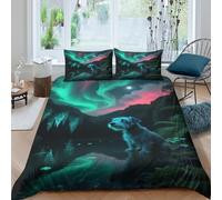 EMYXPAQM Kerry Blue Terrier Duvet Cover Set 3D Dog Aurora Print Bedding Set Soft Microfiber Duvet Cover with Hidden Zipper & Pillowcase for Kids Girls Adults King(220x240cm)