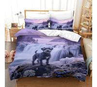 EMYXPAQM Kerry Blue Terrier Duvet Cover Set 3D Dog Glacier Waterfall Print Bedding Set Soft Microfiber Duvet Cover with Zipper & Pillowcase For Boys/Girls Kids Single（140x200cm）