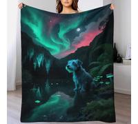 EMYXPAQM Kerry Blue Terrier Fleece Throw Blanket for Couch Sofa Bed All Season Dog Aurora Pattern Blanket Comfort Warmth Flannel Creative Gift for Girls Kids Adults 80x90inch(200x230cm)
