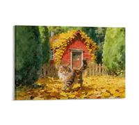 EMYXPAQM Maine Coon Canvas Wall Art Autumn Leaves Cabin Printed on Canvas Modern for Living Room Bedroom Home Office Decorations Gift 20x30inch(50x75cm)