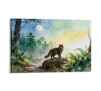 EMYXPAQM Maine Coon Canvas Wall Art Moonlit Night Woods Printed on Canvas Modern for Living Room Home Office Wall Decor Gift 12x18inch(30x45cm)