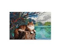EMYXPAQM Maine Coon Canvas Wall Art Woods Lakeside Printed on Canvas Modern for Living Room Home Office Decoration Gift 12x18inch(30x45cm)