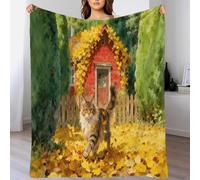 EMYXPAQM Maine Coon Fleece Throw Blanket for Couch Sofa Bed All Season Autumn Leaves Cabin Pattern Blanket Comfort Warmth Flannel Creative Gift for Kids Teens Adults 50x60inch(127x152cm)