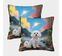 EMYXPAQM Maltese Cushion Covers Set of 2, Premium Polyester Throw Pillow Covers with Hidden Zipper, Premium Square Throw Pillow Cases, for Garden Livingroom Couch Patio Furniture 50x50cm