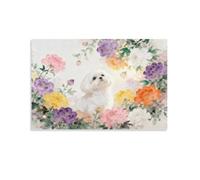 EMYXPAQM Maltese Dog Canvas Wall Art Colorful Flowers Printed on Canvas Modern for Living Room Home Office Decoration Gift 16x24inch(40x60cm)