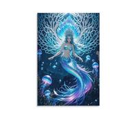 EMYXPAQM Mermaid Canvas Wall Art Mermaid Princess Crown Giclee Canvas Prints Artwork for Living Room And Bedroom Decorations Gift 20x30inch(50x75cm)